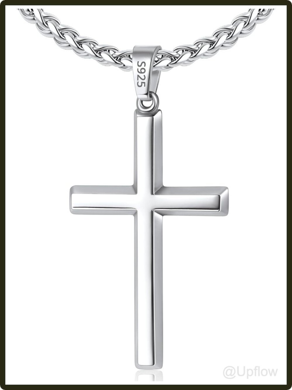 Mens 925 Sterling Silver Cross Necklace 18k Gold Plated Wheat Chain 20 Inch